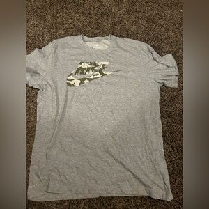 Mens Nike Dri-fit T Shirt Sz L Gray Camo Logo
